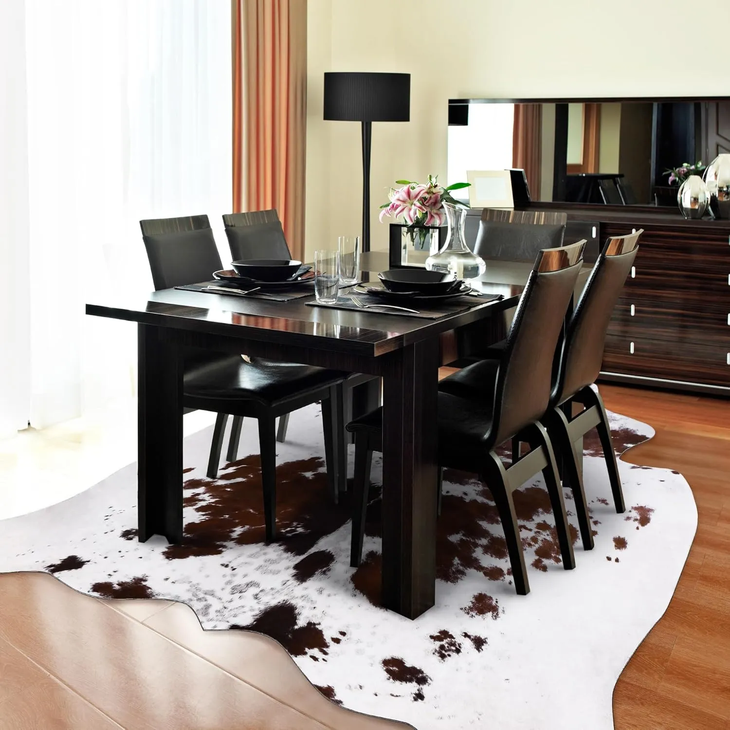 Premium Cowhide Rug, 5.2 x 6.2 Feet, Western Decor Faux Cowhide, Thickened Cow Print, For Bedroom, Living Room, Home Office Decor