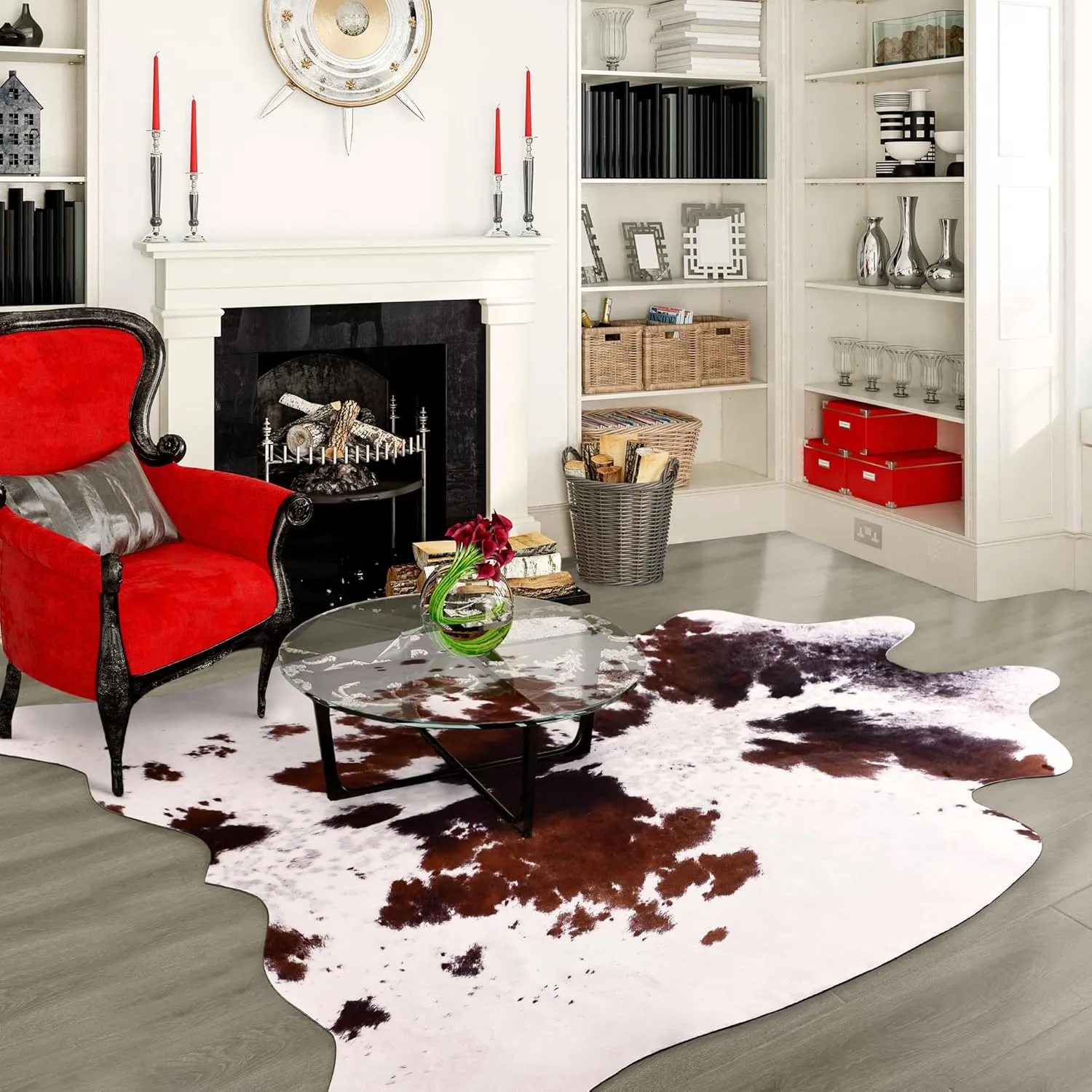 Premium Cowhide Rug, 5.2 x 6.2 Feet, Western Decor Faux Cowhide, Thickened Cow Print, For Bedroom, Living Room, Home Office Decor