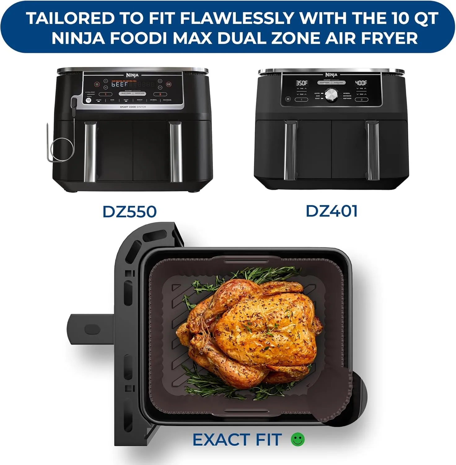 Premium Ninja 10 Quart DZ302, DZ550 & DZ401 Silicone Liners | BPA Free Platinum Silicon | 0.1inch Thick Silicon Basket | Ninja Air Fryer Liners | DZ550 Silicone Basket |