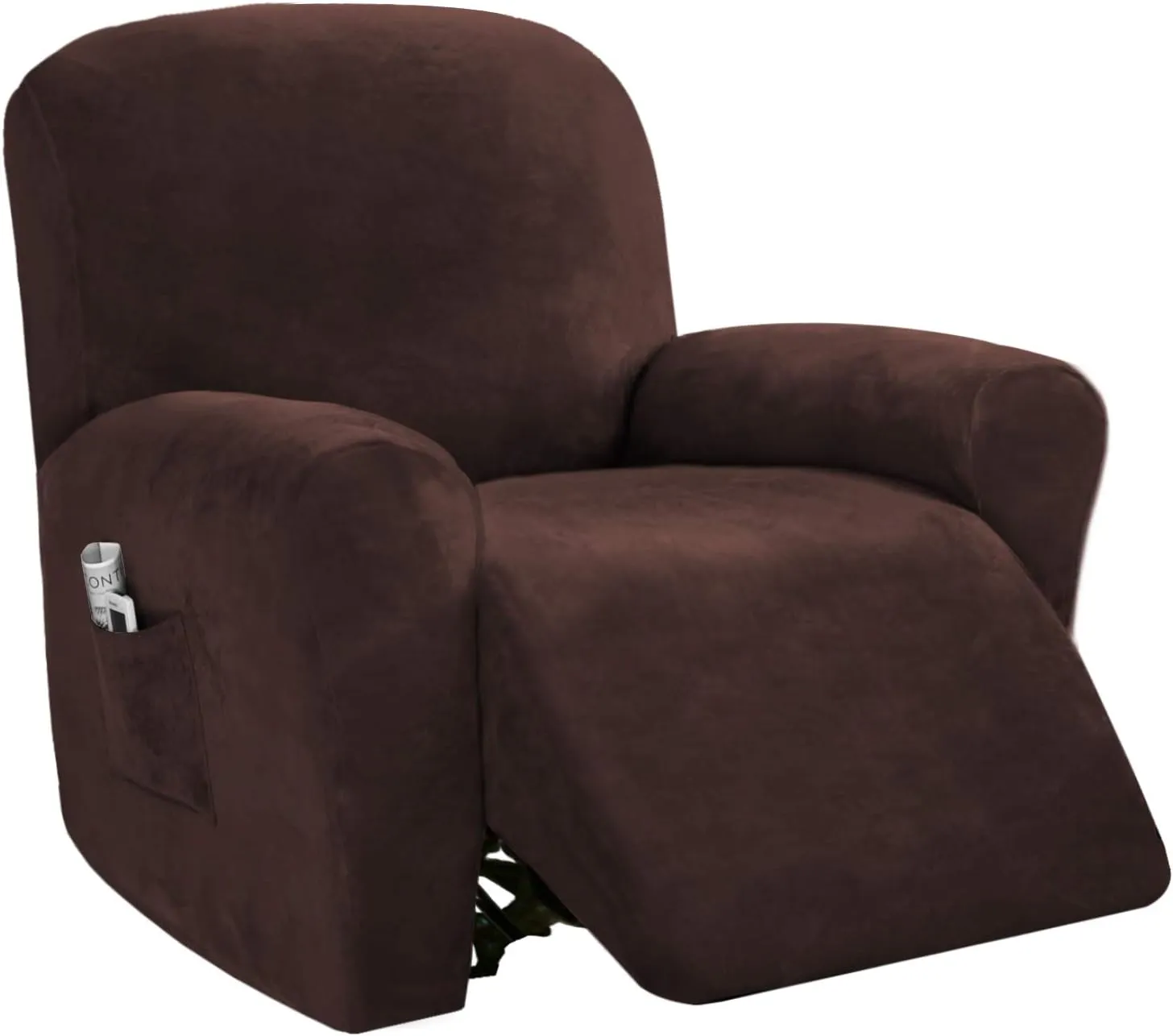 PrinceDeco Recliner Chair Cover Velvet Stretch Recliner Couch Covers 4-Pieces Style Recliner Chair Covers Recliner Cover for Reclining Chair Slipcovers Feature Non Slip Form Fitted Thick Soft,Brown