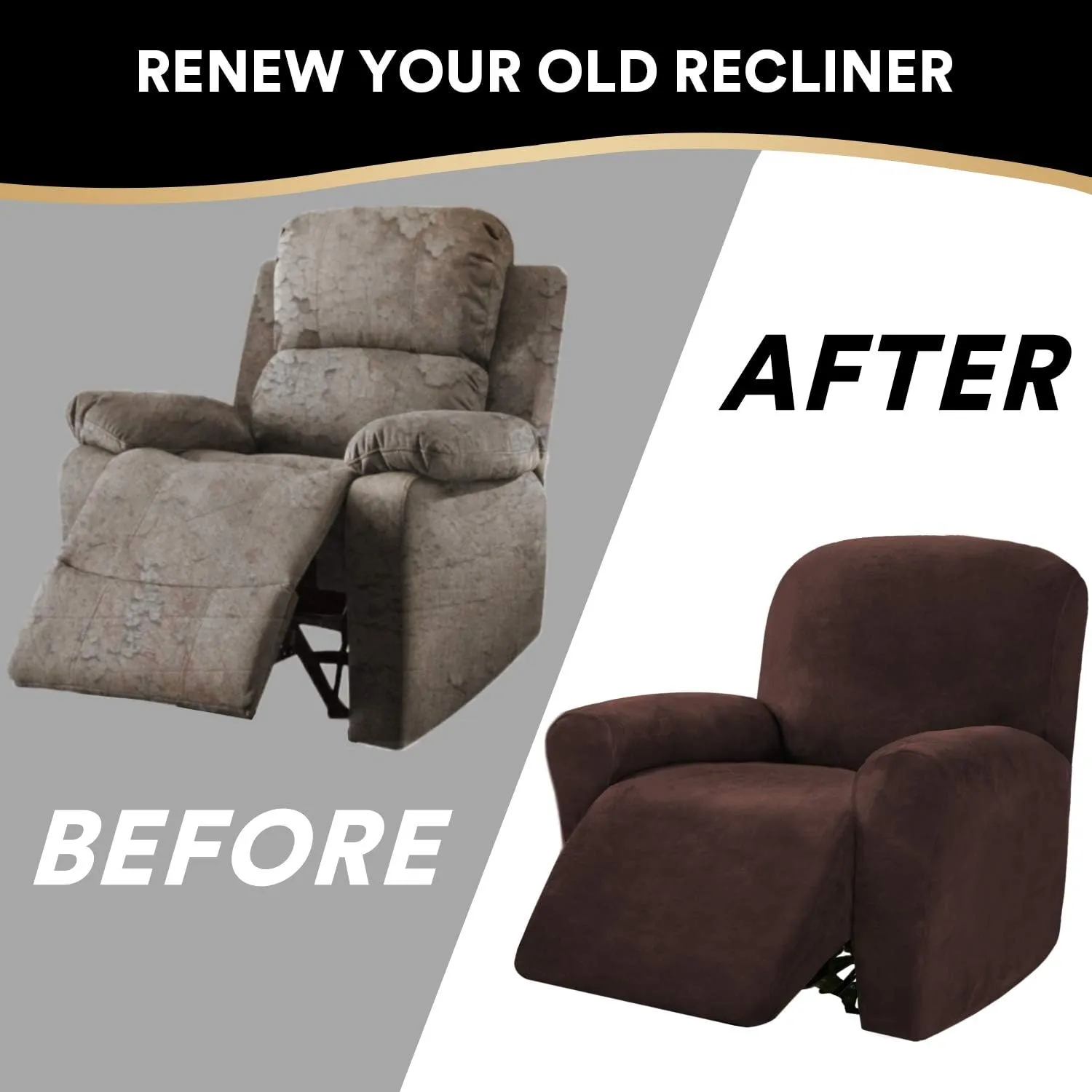 PrinceDeco Recliner Chair Cover Velvet Stretch Recliner Couch Covers 4-Pieces Style Recliner Chair Covers Recliner Cover for Reclining Chair Slipcovers Feature Non Slip Form Fitted Thick Soft,Brown