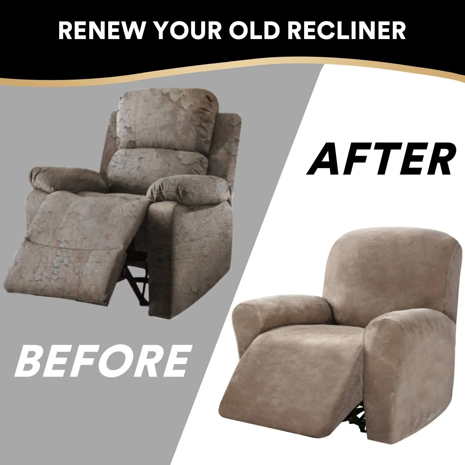 PrinceDeco Recliner Chair Cover Velvet Stretch Recliner Couch Covers 4-Pieces Style Recliner Chair Covers Recliner Cover for Reclining Chair Slipcovers Feature Non Slip Form Fitted Thick Soft,Taupe