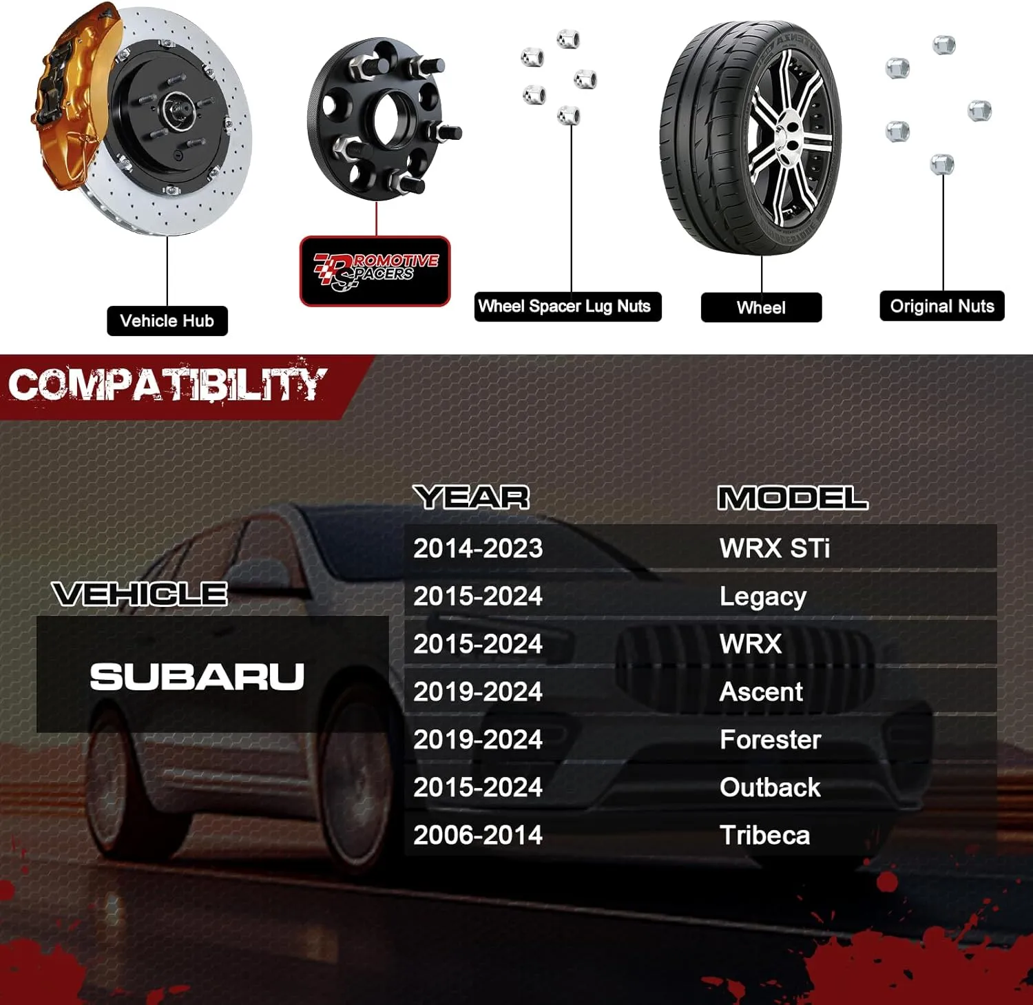 PROMOTIVE 5x114.3 Wheel Spacers 25mm - 5 Lug CNC Machined Forged 5x4.5 1inch Hub Centric Spacers Compatible for Subaru WRX STI 2013-2024/ Outback/Legacy - M12x1.25 Studs, 56.1mm Hub Bore - 4PCS