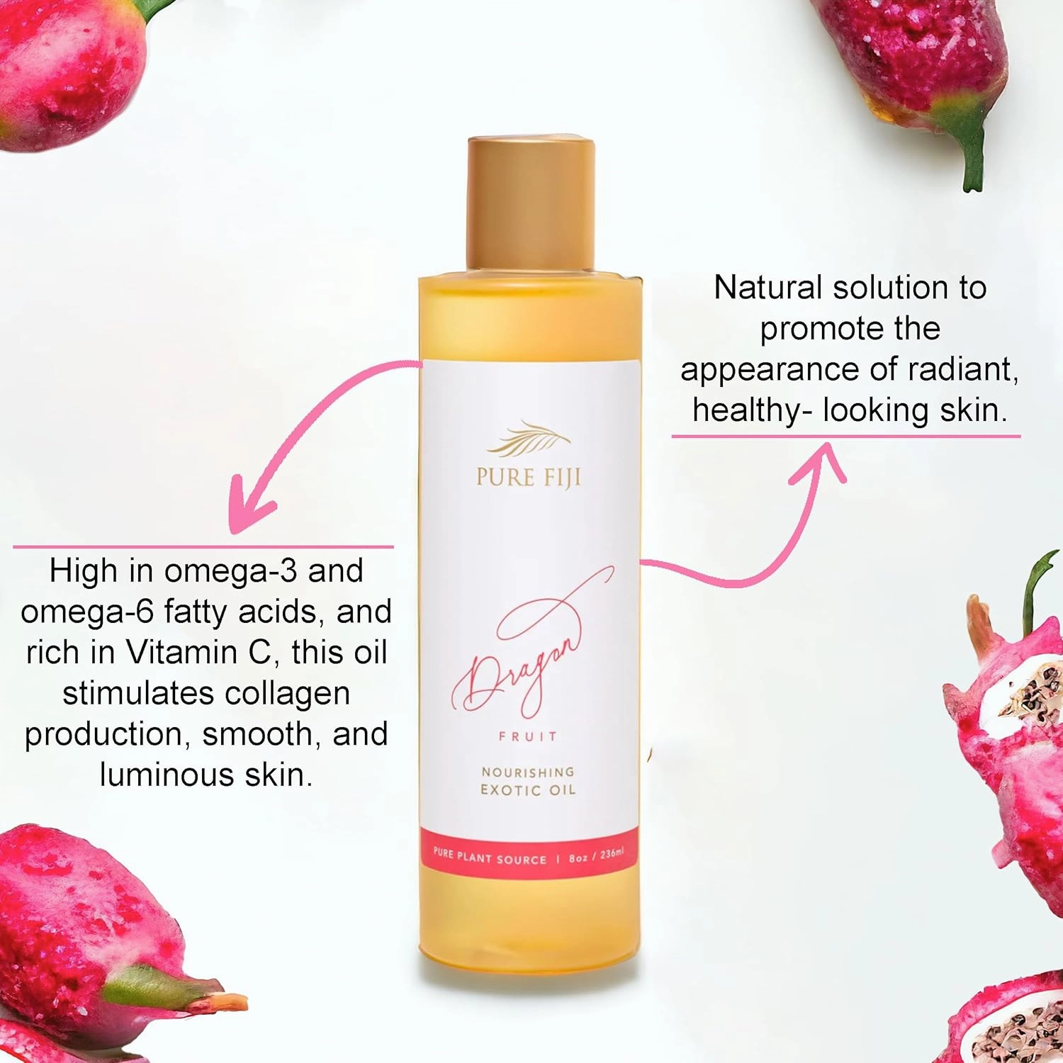 PURE FIJI Nourishing Exotic Body Oil - Natural Coconut Oil for Skin in Bath & SPA with Vitamin E - Body Oil, Massage Oil, Body Lotion For Women and Men, Dragon Fruit, 8oz