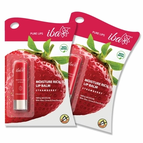 Pure Lips Moisture Rich Lip Balm - Strawberry, 4.5 g (Pack of 2) | For Pigmented, Dry Damaged & Chapped Lips | Enriched with Cocoa Butter, Shea Butter l Glossy Finish | Halal Certified & Vegan Makeup