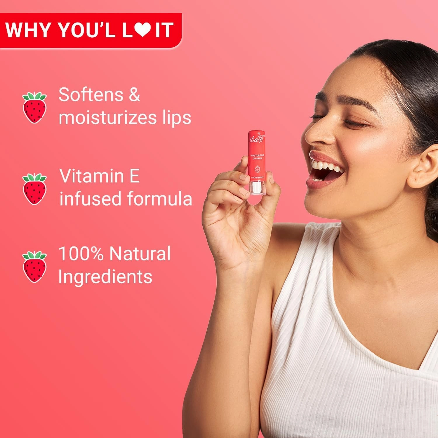 Pure Lips Moisture Rich Lip Balm - Strawberry, 4.5 g (Pack of 2) | For Pigmented, Dry Damaged & Chapped Lips | Enriched with Cocoa Butter, Shea Butter l Glossy Finish | Halal Certified & Vegan Makeup