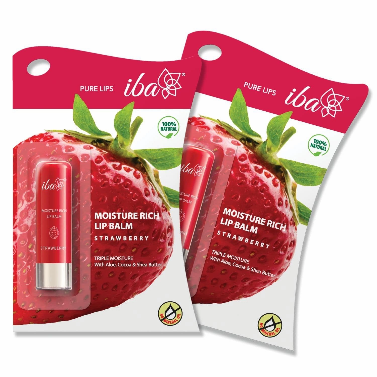 Pure Lips Moisture Rich Lip Balm - Strawberry, 4.5 g (Pack of 2) | For Pigmented, Dry Damaged & Chapped Lips | Enriched with Cocoa Butter, Shea Butter l Glossy Finish | Halal Certified & Vegan Makeup