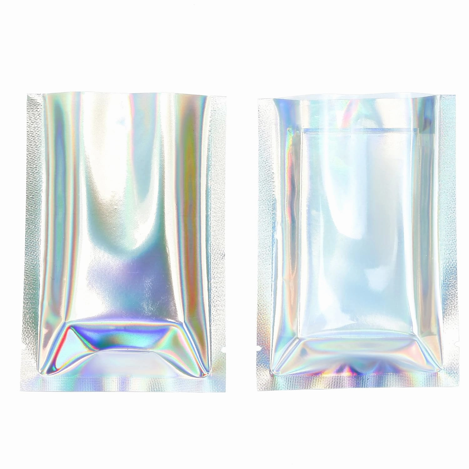 QQ Studio Bulk Holographic Heat Seal Bags, Rainbow Foil Spa Supply Sample Pouches, Heat Seal Iridescent Baggies, Open Top Bags for Lip Gloss and Nails (3.9 Inch x 5.9 Inch, x200 Clear Holographic)
