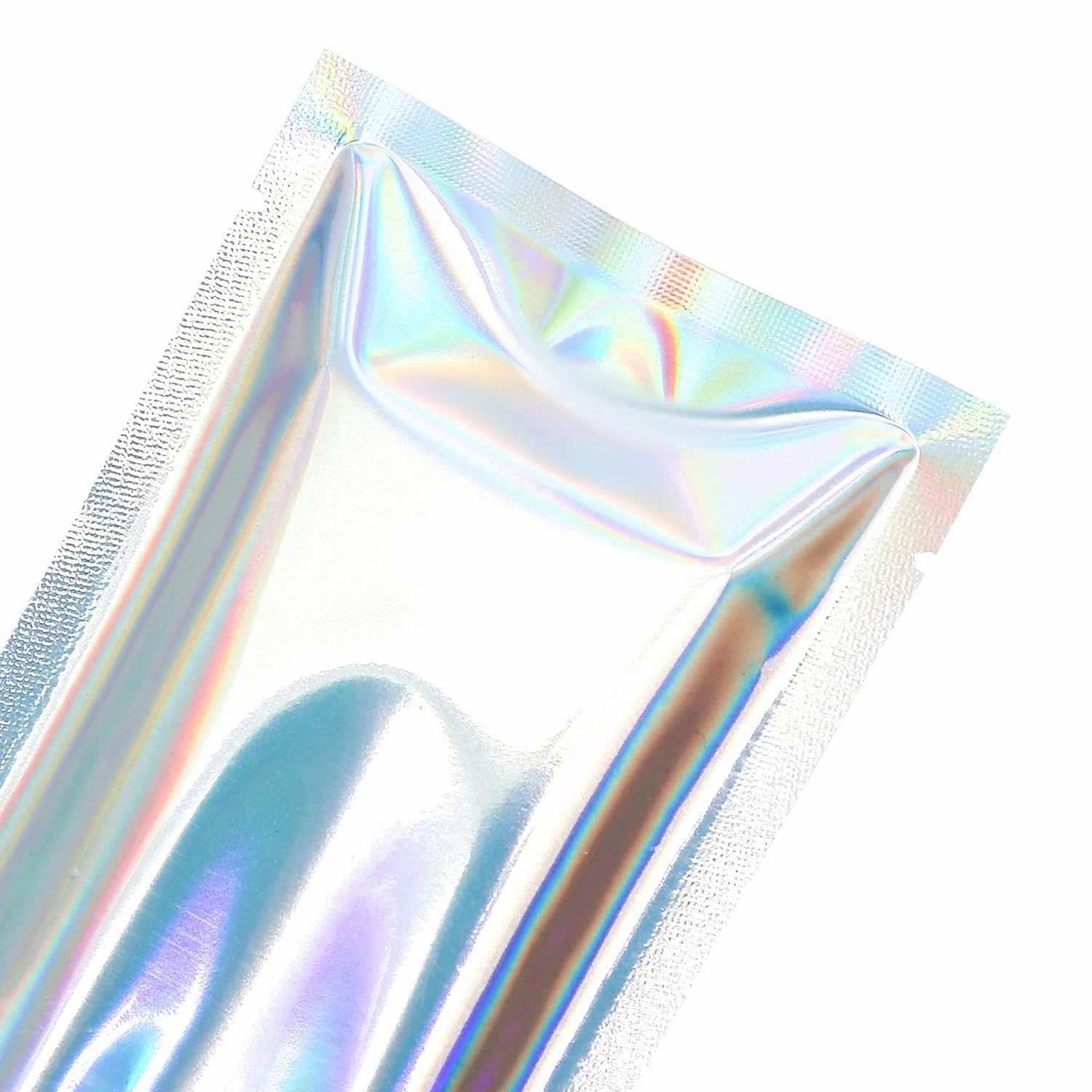 QQ Studio Bulk Holographic Heat Seal Bags, Rainbow Foil Spa Supply Sample Pouches, Heat Seal Iridescent Baggies, Open Top Bags for Lip Gloss and Nails (3.9 Inch x 5.9 Inch, x200 Clear Holographic)