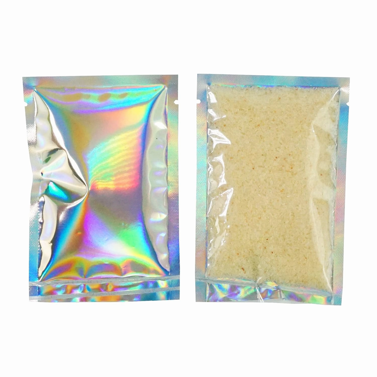 QQ Studio Bulk Holographic Heat Seal Bags, Rainbow Foil Spa Supply Sample Pouches, Heat Seal Iridescent Baggies, Open Top Bags for Lip Gloss and Nails (3.9 Inch x 5.9 Inch, x200 Clear Holographic)