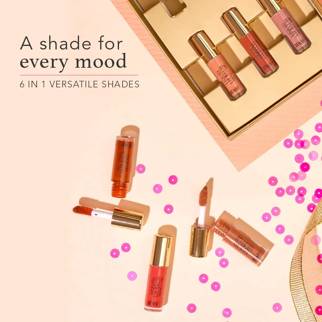 RAS Luxury Oils, Liquid Tinted Lip Glow Oil, Hydrates & Combats Dryness, Soft Lip Balm - Set of 6
