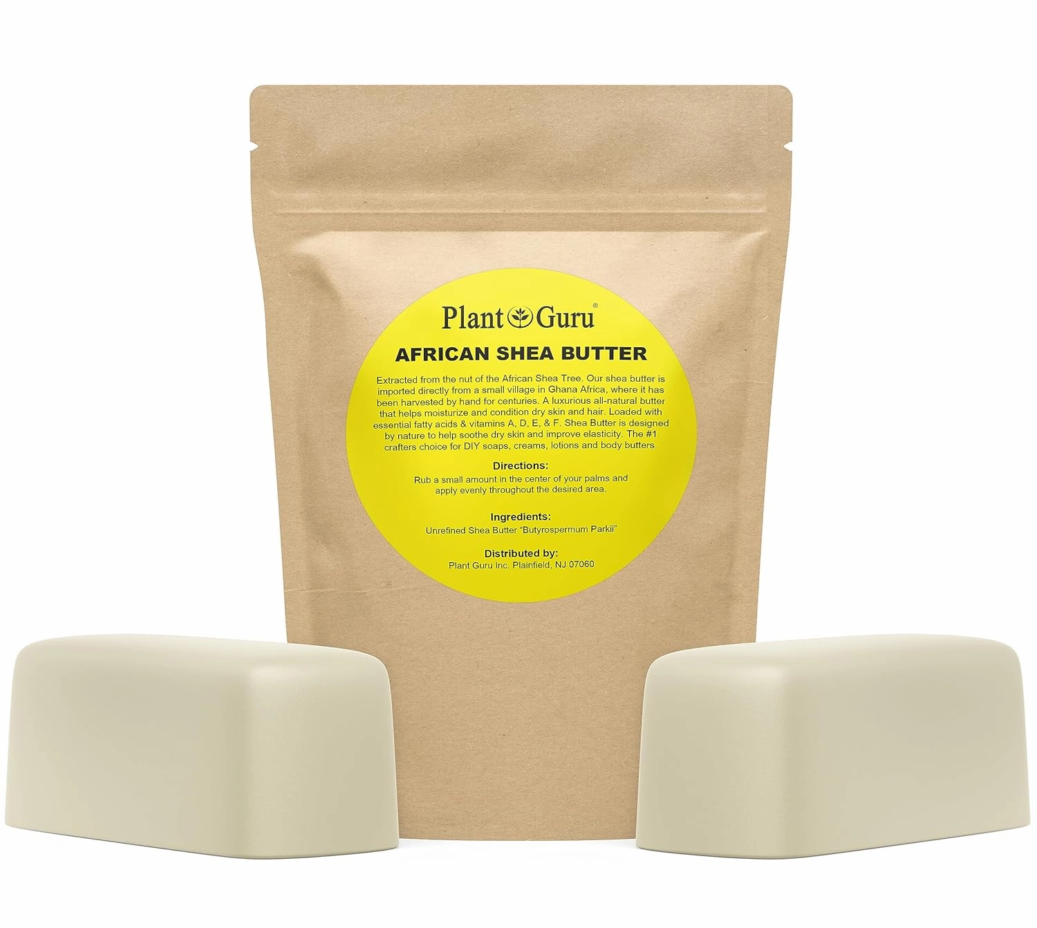 Raw African Shea Butter 2 lbs. Bar 100% Pure Natural Unrefined IVORY - Imported From Ghana - Ideal Moisturizer For Dry Skin, Body, Face And Hair Growth. Great For DIY Soap and Lip Balm Making.