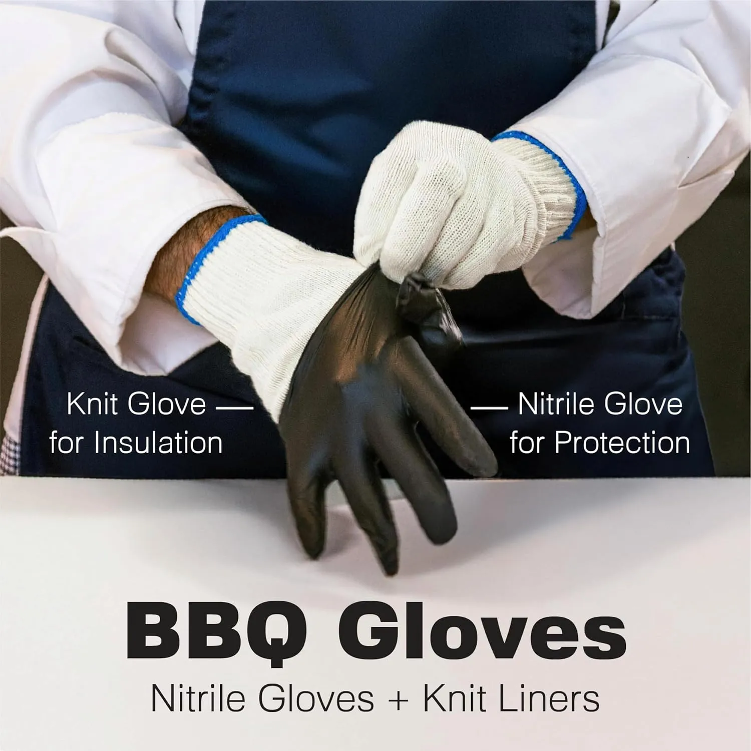 Raxwell BBQ Gloves - 6 Heat Resistant Cotton Liners   100 Nitrile Food Prep Gloves for Barbecue Smoker, Cooking & Hot Food - Size Large - BBQ Accessories - Grilling Accessories