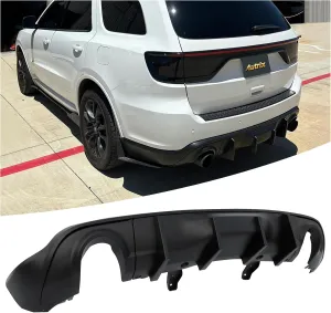 Rear Bumper Diffuser for 2011-2025 Dodge Durango RT SRT SXT GT, Durango Rear Diffuser Lip Splitter Spoiler with Shark Fin & Dual Tips Matte Black