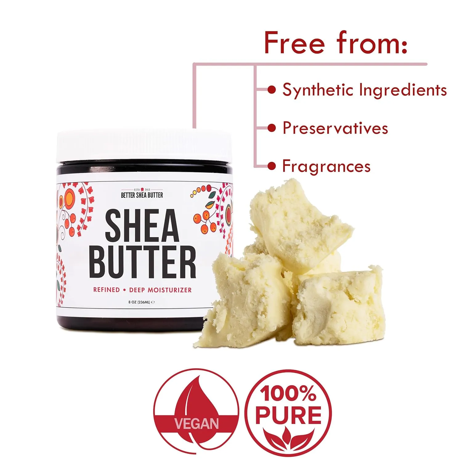 Refined Shea Butter Unscented - 100% Pure African Shea Butter for Hair & Dry Skin - Soap Base - Face & Body Moisturizer, for DIY Whipped Body Butter & Lip Balm 8 oz Jar