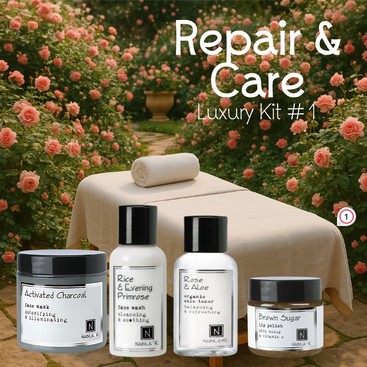 Repair & Care Gift Set – Includes Rice & Evening Primrose Face Wash, Rose & Aloe Toner, Charcoal Mask & Brown Sugar Lip Polish – Luxury Skincare Kit for Women & Men – Ready-to-Gift Spa Box