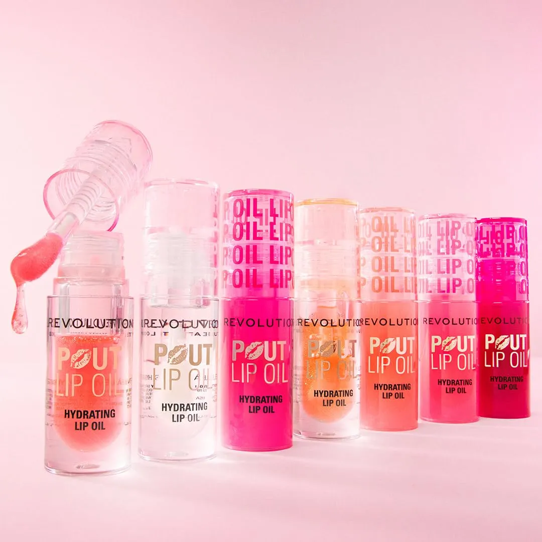 Revolution, Pout Lip Oil, Nourishing Tinted Lip Oil, High Shine, Non-Sticky Finish, Vegan & Cruelty-Free, Honey Shimmer, 0.13 oz (Pack of 2)