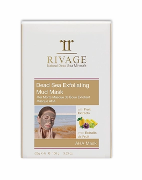 RIVAGE NATURAL DEAD SEA MINERALS Exfoliating Mud Mask WITH FRUIT EXTRACTS and 100% AUTHENTIC DEAD SEA MUD from JORDAN Sachets 25g X 4VEGAN FRIENDLY, NO ANIMAL TESTING, NO HARSH CHEMICALS