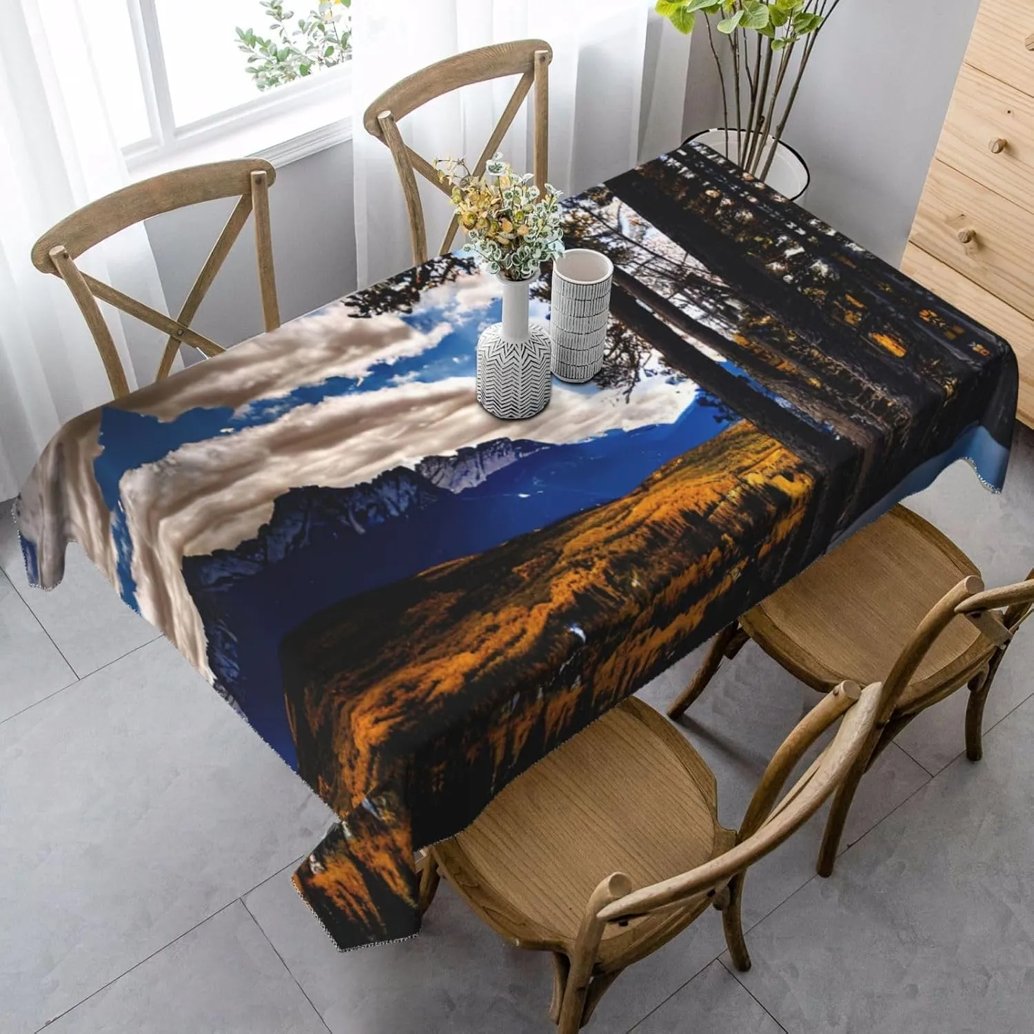 Rocky Mountain Range Print Picnic 35x55 in Rectangle Tablecloth Waterproof for Party Wedding Christmas Decor