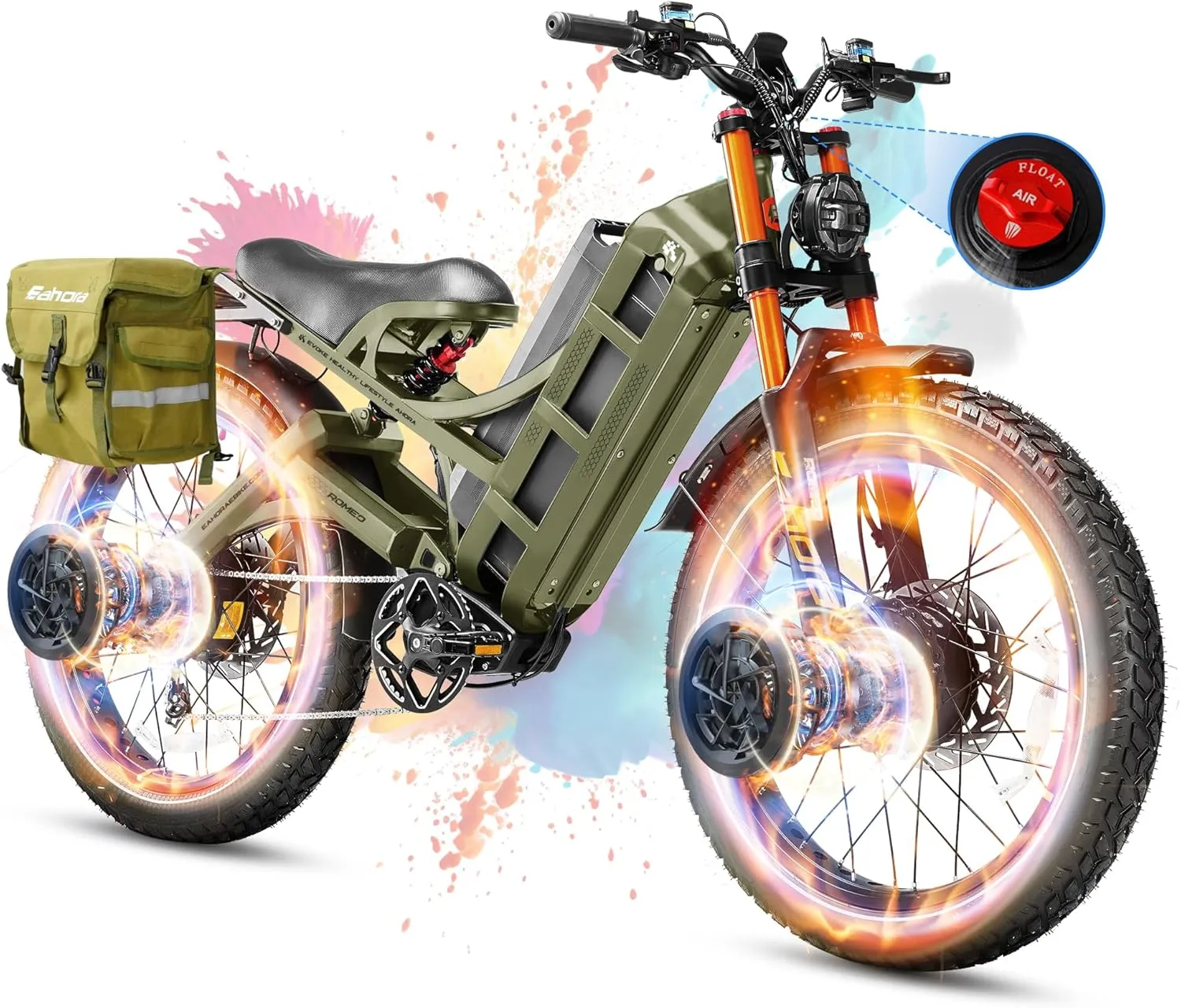Romeo Pro 3 (2025 Launch) 5000W/1600W Electric Bike for Adults 60V/80AH 48V/60Ah 200 Miles Long Range Ebike 50Mph Dual Motors Ebike 26 * 4.0" Fat Tire Electric Mountain Bike Full Suspension