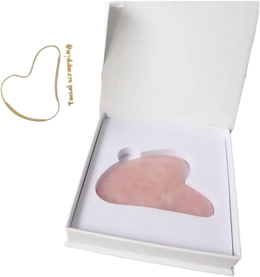 Rose Quartz Jade Guasha Board Roller Stone Scraper Tools Face Neck Back Body Pressure Therapy(Type a)