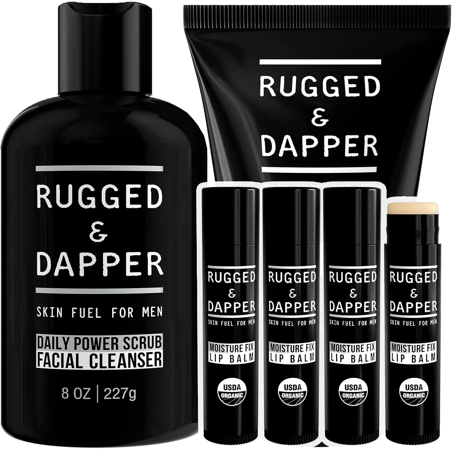 RUGGED & DAPPER - Age   Damage Defense Face Moisturizer, Daily Power Scrub Facial Cleanser & Moisture Fix Lip Balm