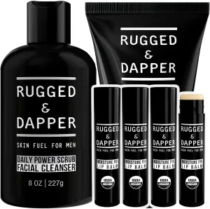 RUGGED & DAPPER - Age   Damage Defense Face Moisturizer, Daily Power Scrub Facial Cleanser & Moisture Fix Lip Balm
