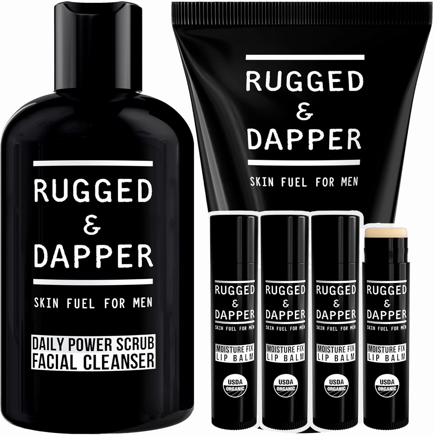 RUGGED & DAPPER - Hydration Remedy Lip Balm, Age Defense Face Moisturizer and Daily Power Scrub Facial Cleanser