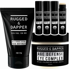 RUGGED & DAPPER Age   Damage Defense Facial Moisturizer, Age Defense Eye Complex and Moisture Fix Lip Balm
