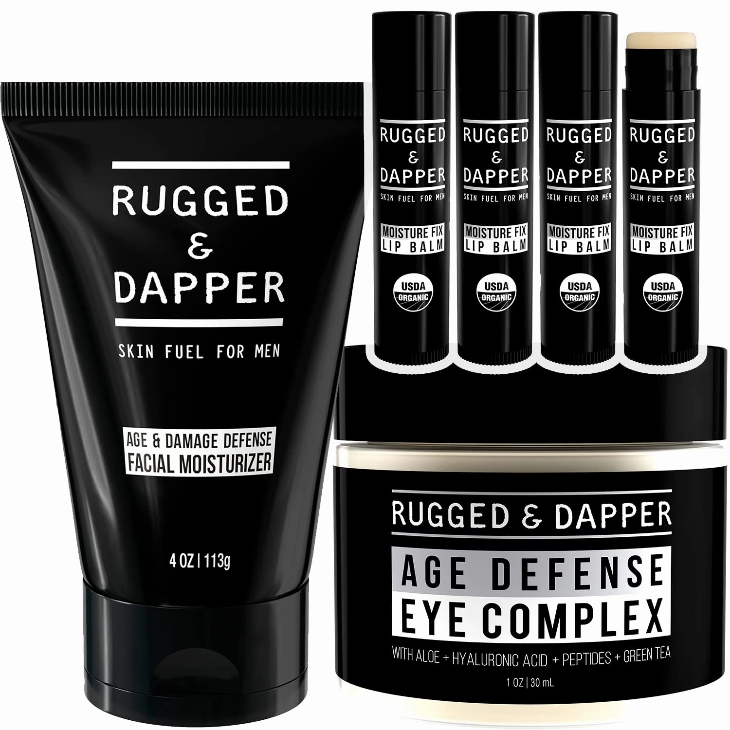 RUGGED & DAPPER Age   Damage Defense Facial Moisturizer, Age Defense Eye Complex and Moisture Fix Lip Balm