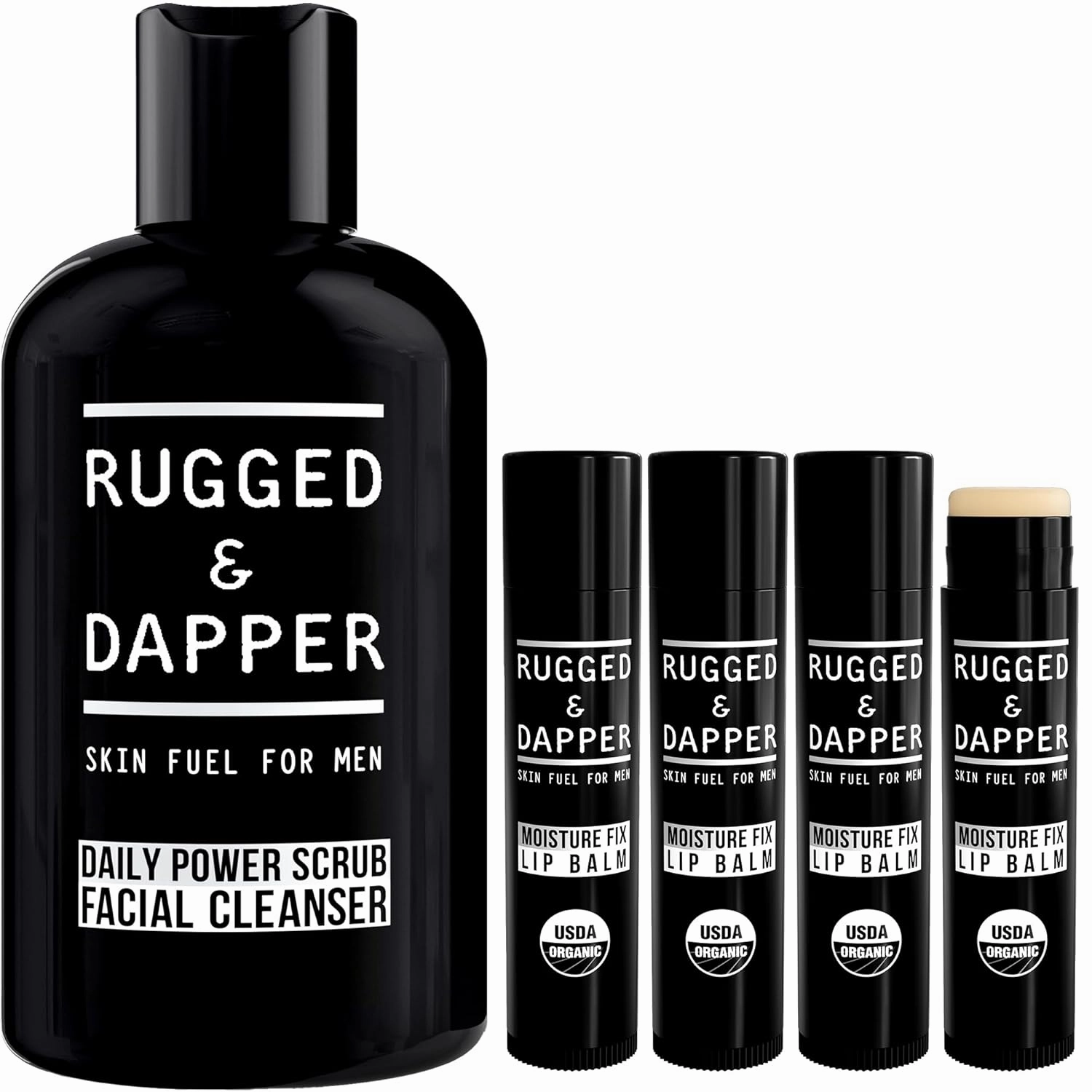 RUGGED & DAPPER Men's Lip Balm & Face Cleanser Bundle: Hydrates, Moisturizes, Protects - Skincare Bundles