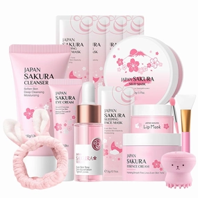 Sakura Skin Care Set, Skincare Gifts For Teenage Girls, Deep Clean, Lasting Moisture, Soothing Repair, Firm Skin, Sakura Extract Face Routine Set for Daily Care, Travel Size Face Care Kit for Women