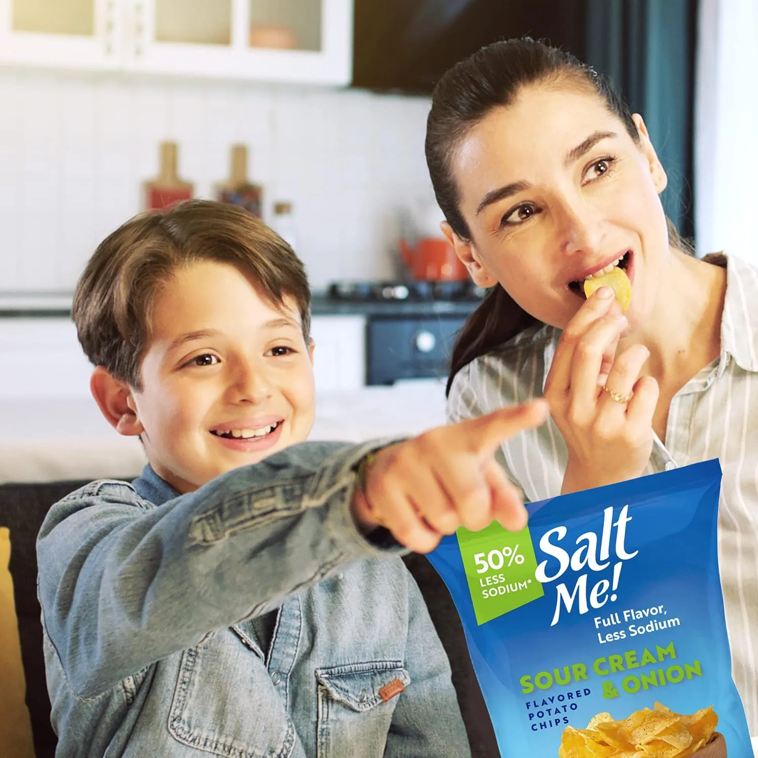 SaltMe! Sour Cream & Onion Potato Chips, 50% Low Salt, Kosher, Non-GMO, Better for You Chips, Flavorful, 5 Ounces, Pack of 6