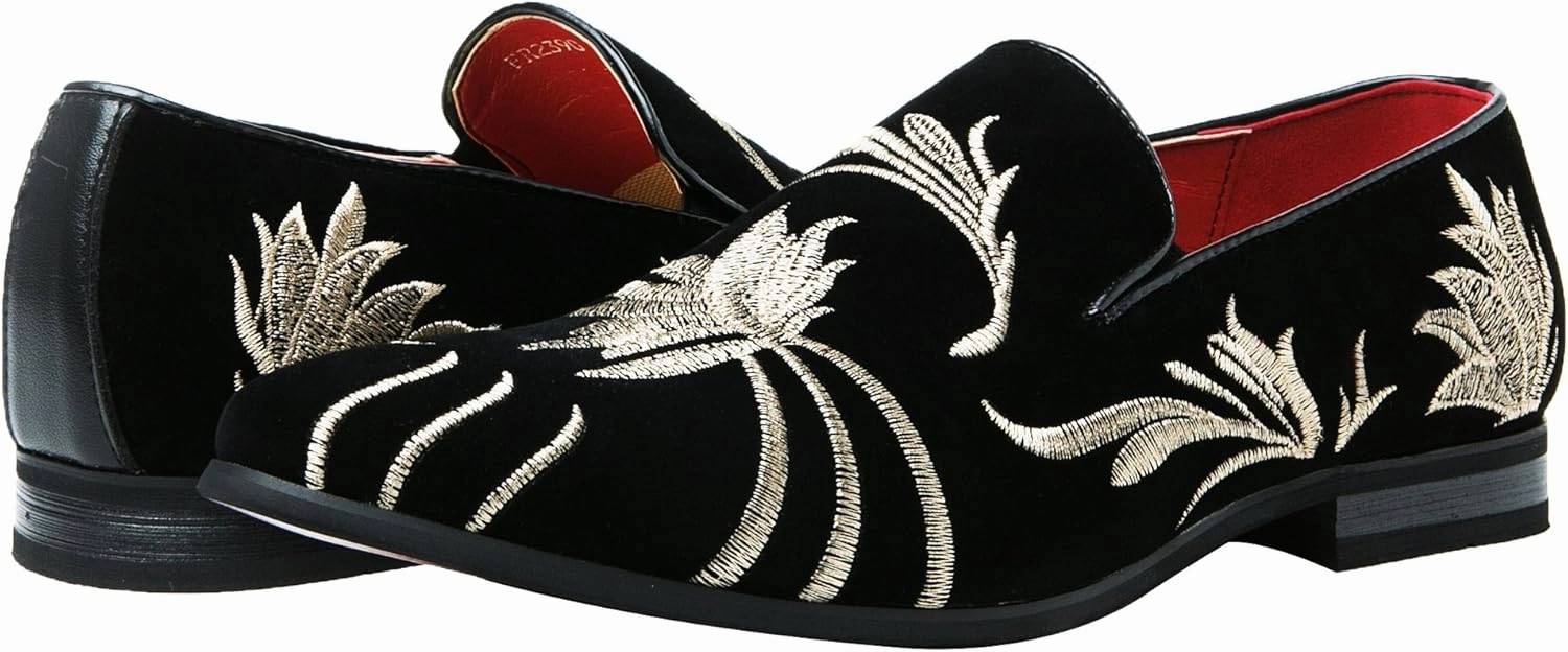Santimon Mens Slip-On Loafers Business Dress Tuxedo Leather Lined Slippers Driving Moccasins Lightweight Embroidery Suede Luxury Formal Casual Suit Shoes