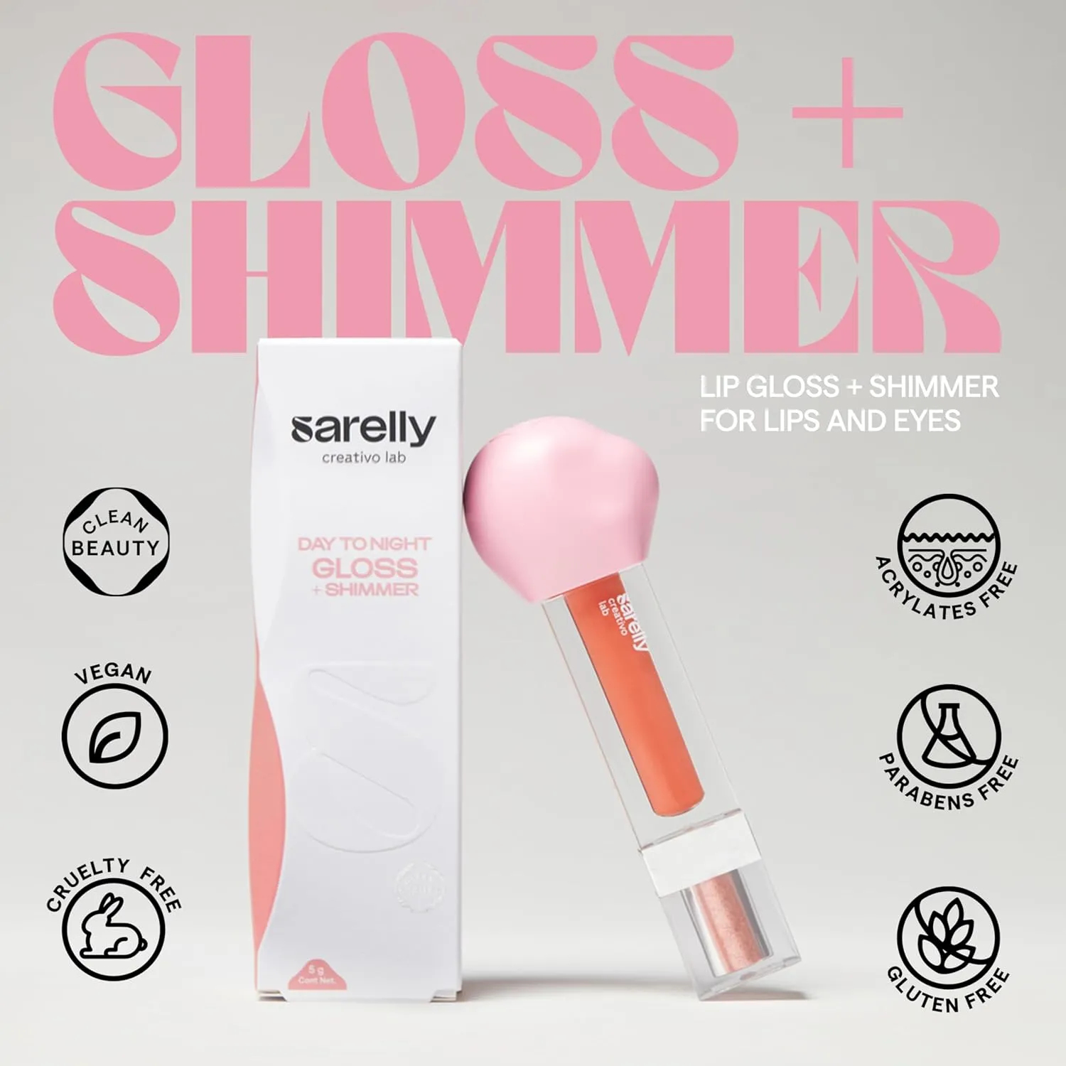 SARELLY CREATIVO LAB | Makeup Set Clear Lip Gloss   Shimmer and Shine | Beauty Vegan Skincare Make Up - Trending Lip Makeup | Apricot Honey Bourbon & Vermeil 24K