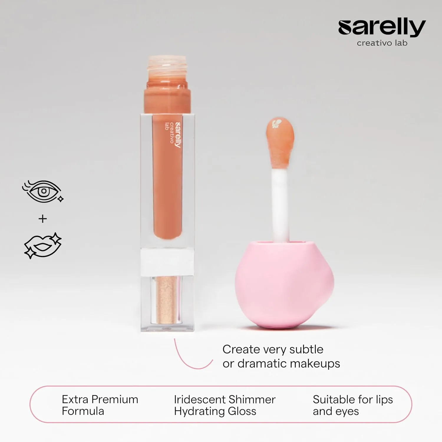 SARELLY CREATIVO LAB | Makeup Set Clear Lip Gloss   Shimmer and Shine | Beauty Vegan Skincare Make Up - Trending Lip Makeup | Peony Carajillo & Rose Quartz flakes