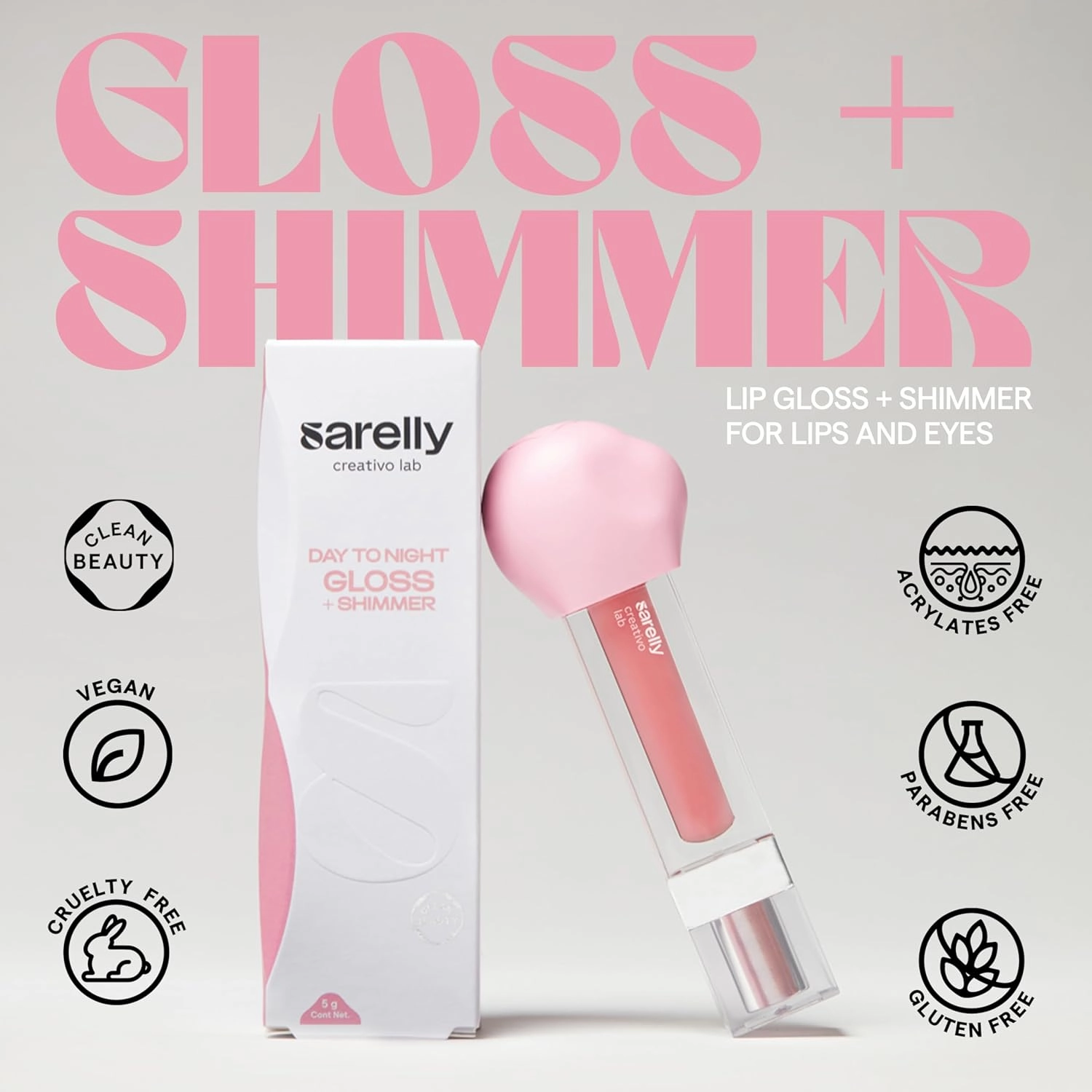 SARELLY CREATIVO LAB | Makeup Set Clear Lip Gloss   Shimmer and Shine | Beauty Vegan Skincare Make Up - Trending Lip Makeup | Lychee Mojito & Dazzling flakes