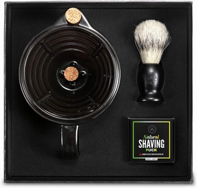 Savanna Shaving Scuttle Mug Kit - Shaving Bowl With Shave Soap, Shave Brush, Porcelain Scuttle Shaving Mug, Keeps Lather Hot, Creamy Lather, Hot Shave At Home Daily, Handmade Pottery, Great Gift