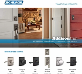 Schlage F10-ACC-ADD Passage Accent Door Leverset with the Decorative Addison Ros, Antique Pewter