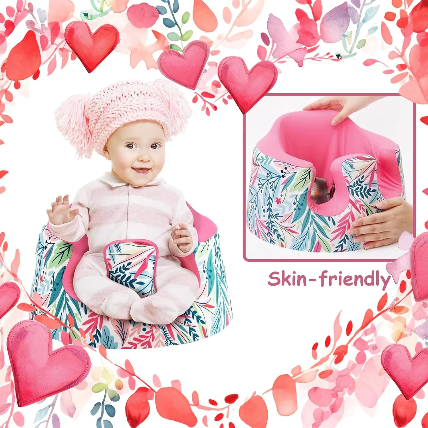 Seat Cover Compatible Baby Seat, Breathable Floor Seat Cover for Girl Boy, Breathable Comfortable Seat Cover, Children Chair Protector, Easy to Install & Remove (Pink Rainbow Plus Velvet)