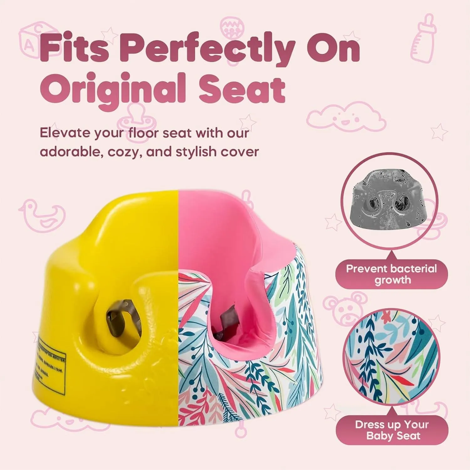 Seat Cover Compatible Baby Seat, Breathable Floor Seat Cover for Girl Boy, Breathable Comfortable Seat Cover, Children Chair Protector, Easy to Install & Remove (Pink Rainbow Plus Velvet)