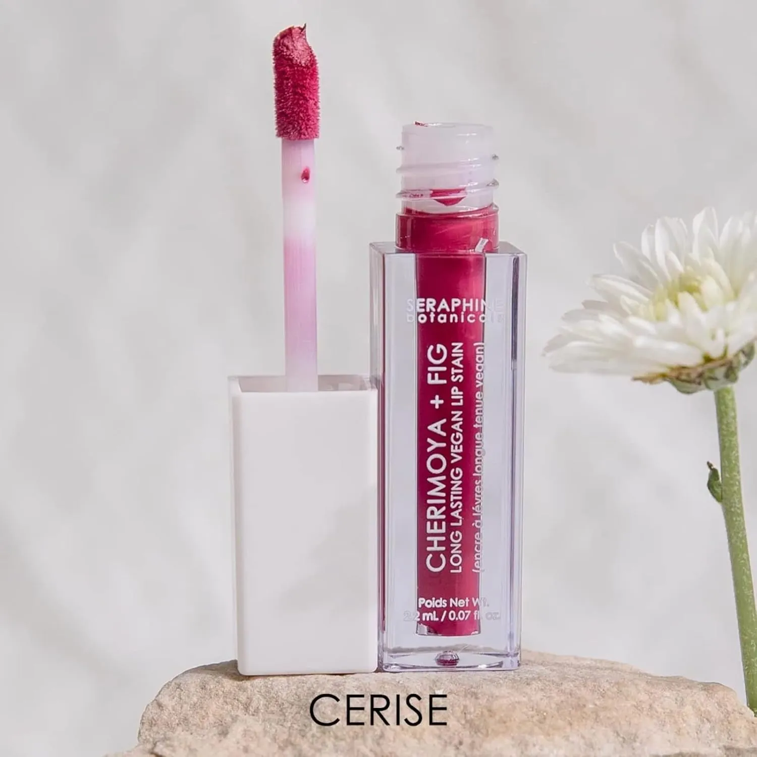 Seraphine Botanicals Long Lasting Vegan Lip Stain with Cherimoya & Fig Extracts - Lustrous Liquid Lipstick Intense Color Pigment High Impact Makeup Lip Cream Color Stick Balm for Women (Cerise)