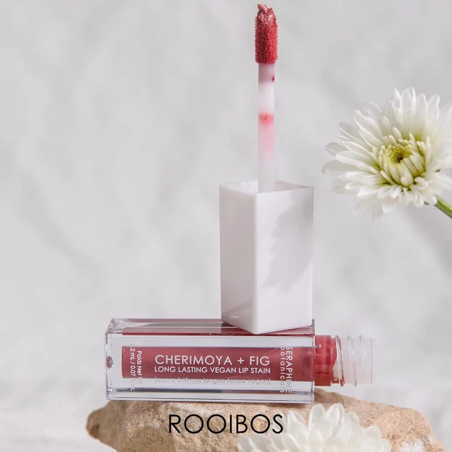 Seraphine Botanicals Long Lasting Vegan Lip Stain with Cherimoya & Fig Extracts - Lustrous Liquid Lipstick Intense Color Pigment High Impact Makeup Lip Cream Color Stick Balm for Women (Rooibos)
