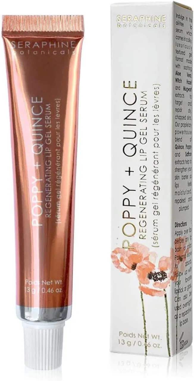 Seraphine Botanicals Poppy   Quince Regenerating Lip Gel Serum Repair Dry, Chapped Lips Instant Hydration Restorative Lip Mask, Repairs, Moisturizes, Plumps Lips Aloe Vera, Witch Hazel Extracts 13g
