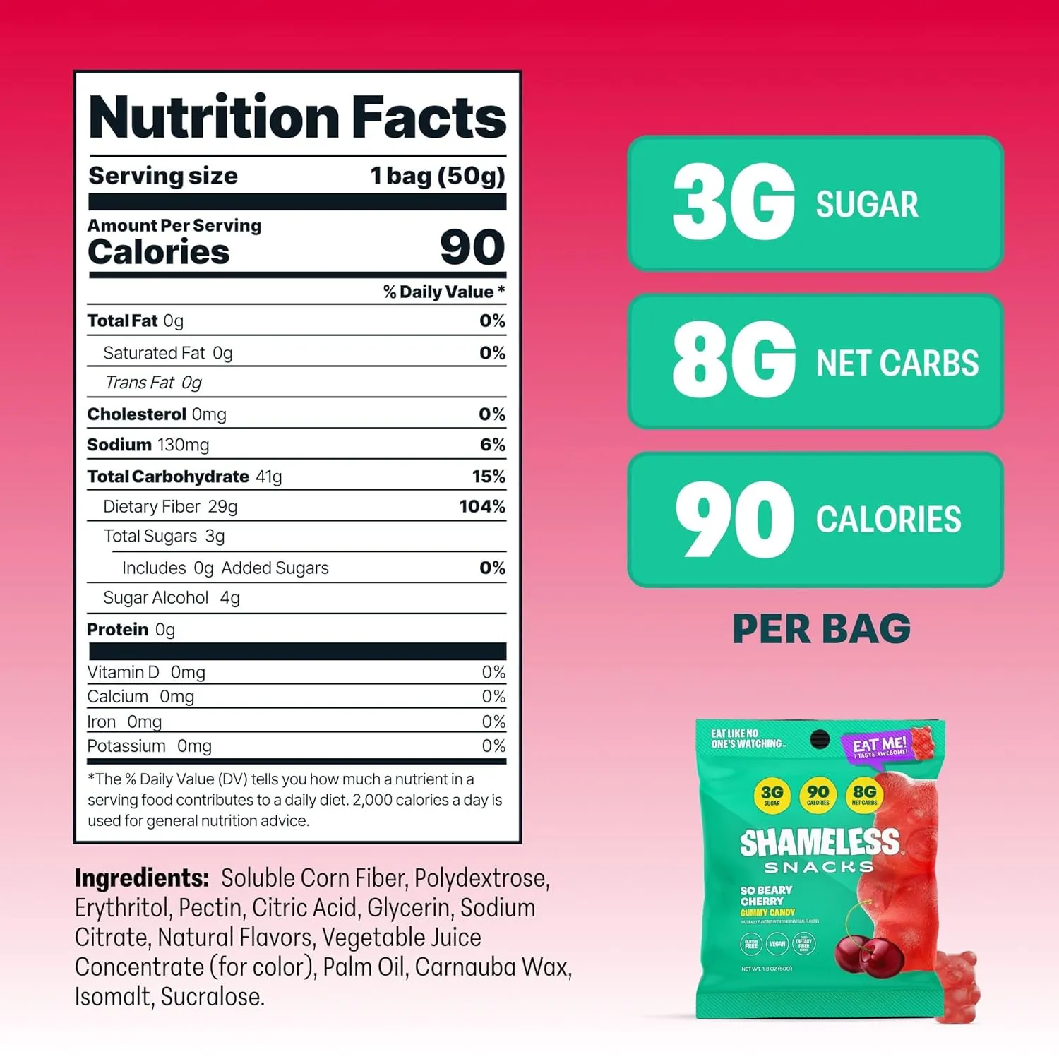 Shameless Snacks - Healthy Low Calorie Snacks, Low Carb Keto Gummies (Gluten Free Candy) - 6 Pack So Beary Cherry