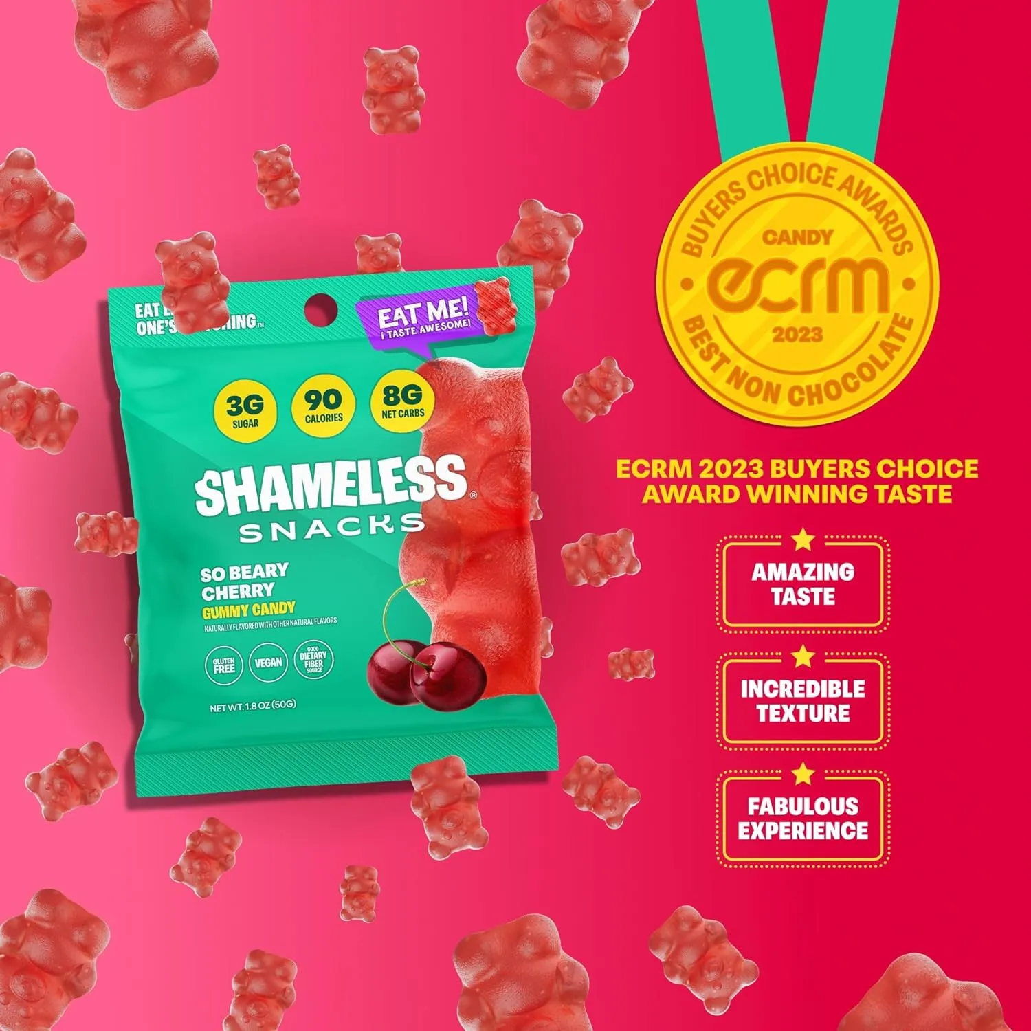 Shameless Snacks - Healthy Low Calorie Snacks, Low Carb Keto Gummies (Gluten Free Candy) - 6 Pack So Beary Cherry