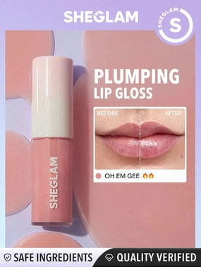 SHEGLAM Hot Goss Plumping Lip Gloss-Oh Em Gee  Instant Volumising Tinted Lip Gloss High Shine Finish Moisturizing Lip Plumper Gloss Reduce Lip Fine Lines Non-Sticky Lip Glow Oil Black Friday Sale Pink Lip Gloss