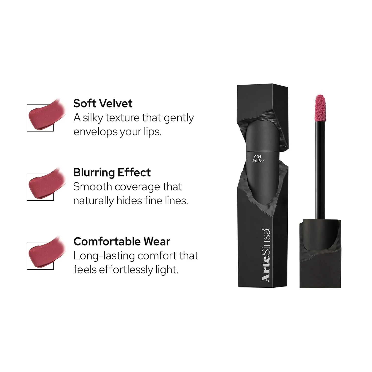 Silky Blur Tint 5 Colors | Soft Velvet Texture & Semi-Matte Finish | Long-Lasting & Close-adhering, Blurring effect, Subtle Shades | Korean Lip Stain (004 Ask For, 0.1 Fl oz)