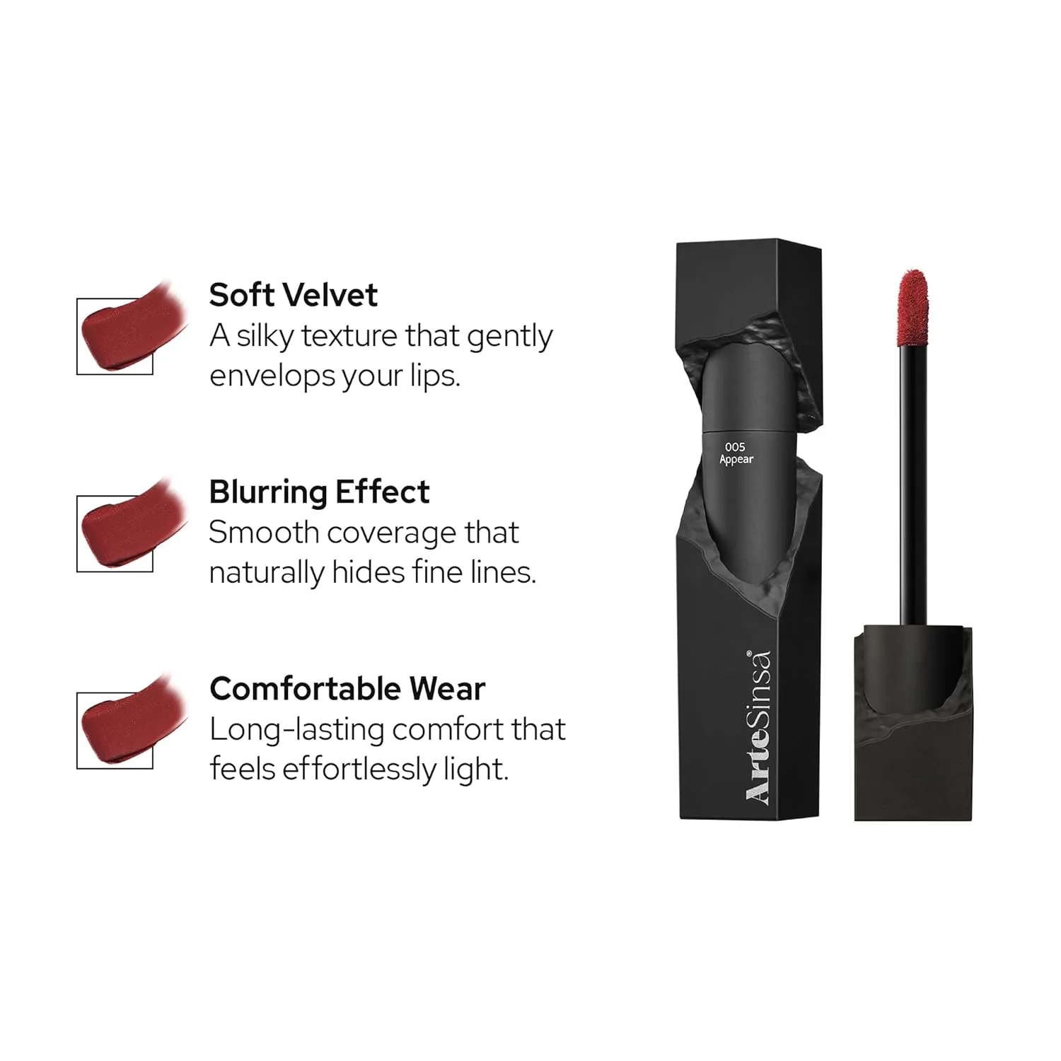 Silky Blur Tint 5 Colors | Soft Velvet Texture & Semi-Matte Finish | Long-Lasting & Close-adhering, Blurring effect, Subtle Shades | Korean Lip Stain (005 Appear, 0.1 Fl oz)