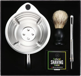 Silver Fox Shaving Scuttle Mug Kit - Bowl With Shavette, Soap, Brush, Stainless Steel Mug, Keeps Lather Hot and Creamy, Hot Shave At Home Daily, Great Gift